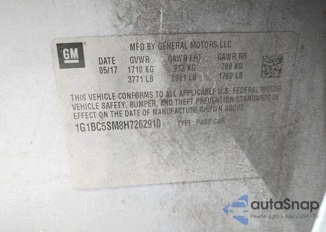 2017 Chevrolet Cruze Ls Auto z USA, uszkodzony, nr VIN 1G1BC5SM8H7262910